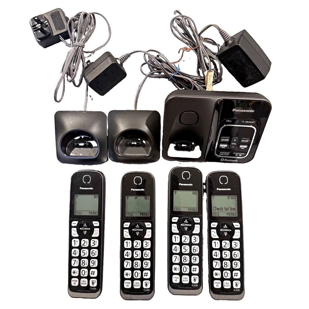Panasonic Link2Cell DECT 6.0 Cordless Phone System 4 Handsets Bluetooth TGE270